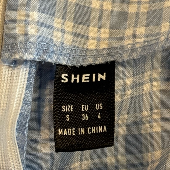 SHEIN Light Blue & White Plaid High Waisted Mini Skirt - Picture 6 of 8